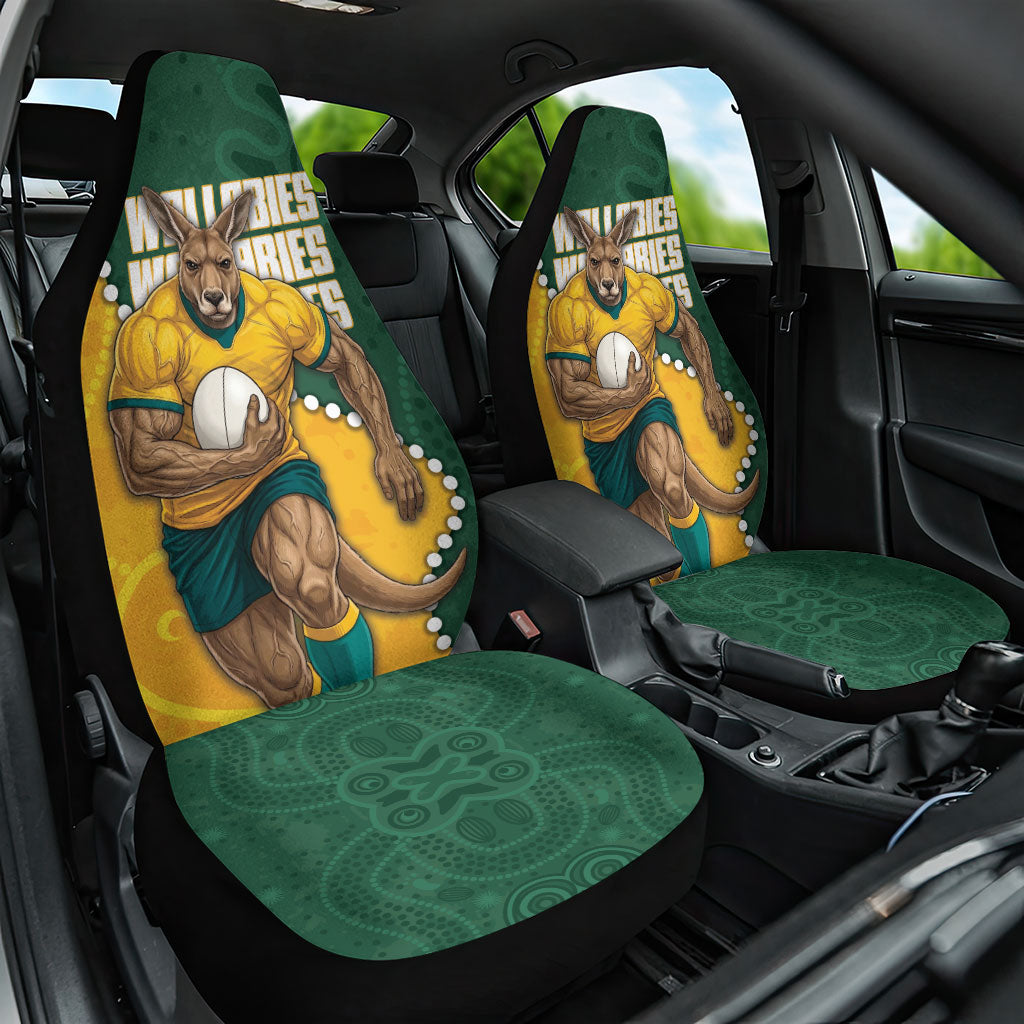 Australia Wallabies Rugby Mascot Car Seat Cover Indigenous Dot Art Style - Muscular Kangaroo Graphic