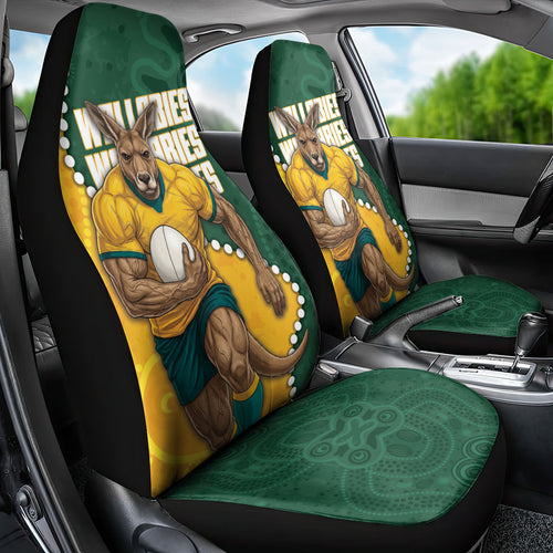 Australia Wallabies Rugby Mascot Car Seat Cover Indigenous Dot Art Style - Muscular Kangaroo Graphic