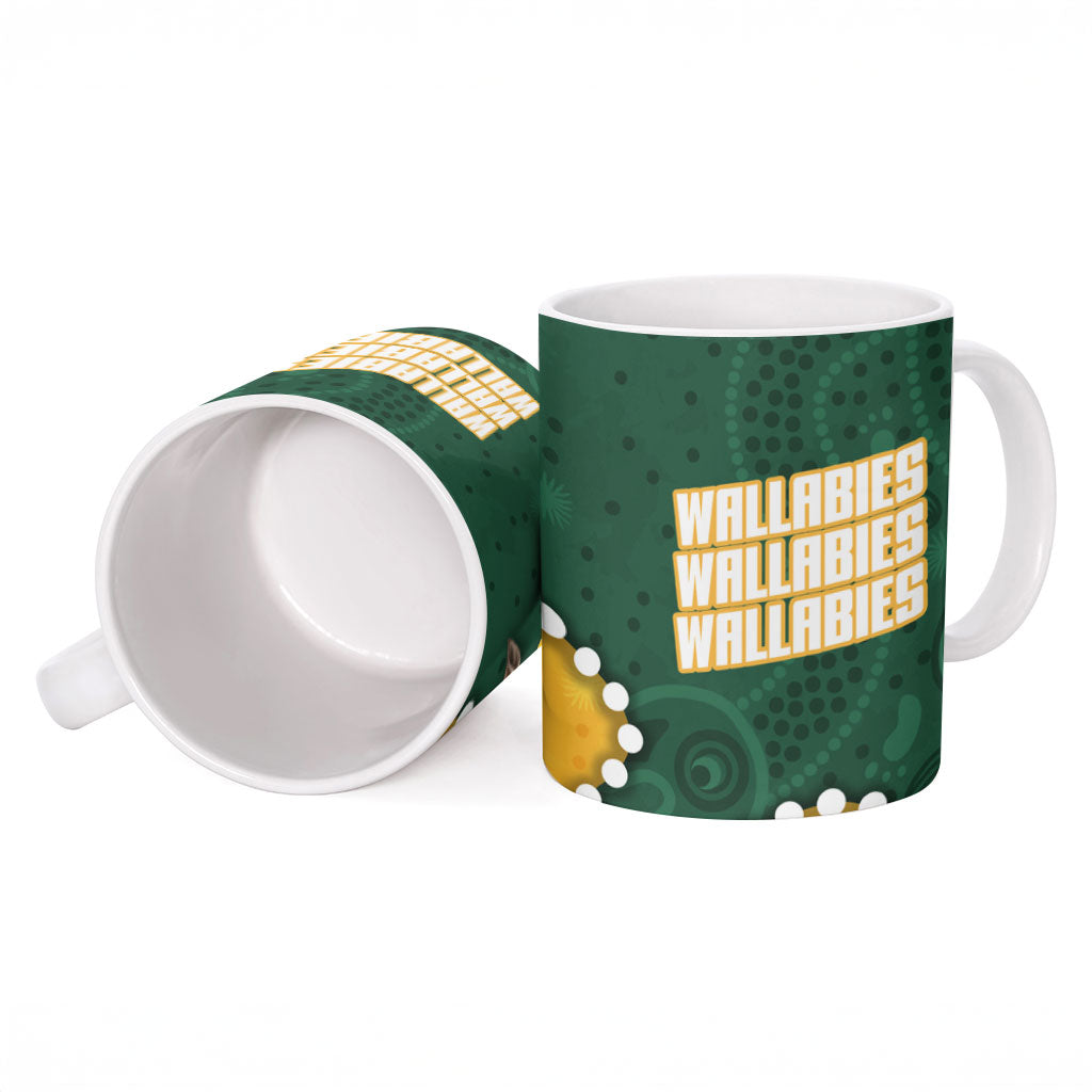 Australia Wallabies Rugby Mascot Ceramic Mug Indigenous Dot Art Style - Muscular Kangaroo Graphic