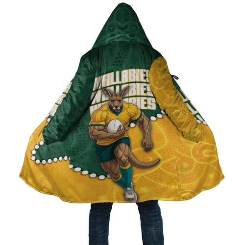 Australia Wallabies Rugby Mascot Cloak Indigenous Dot Art Style - Muscular Kangaroo Graphic
