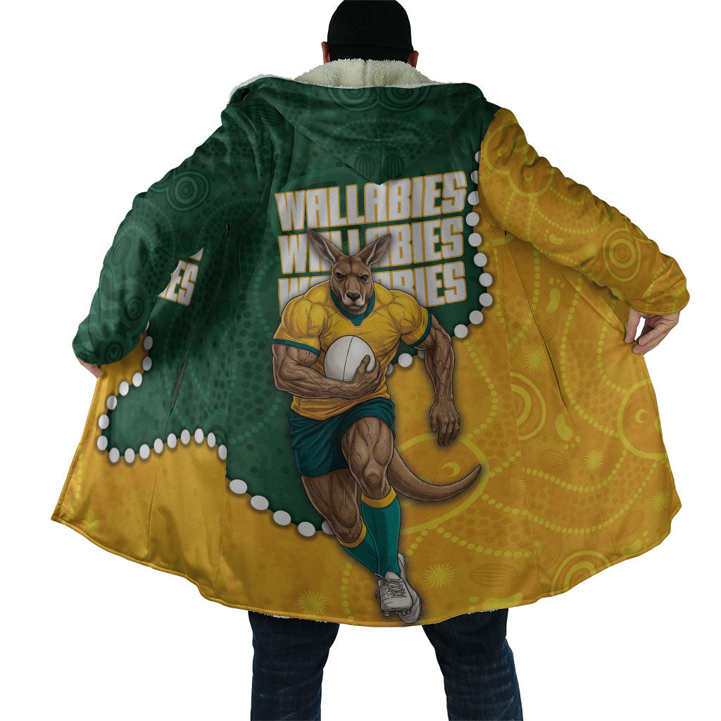 Australia Wallabies Rugby Mascot Cloak Indigenous Dot Art Style - Muscular Kangaroo Graphic