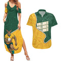 Australia Wallabies Rugby Mascot Couples Matching Summer Maxi Dress and Hawaiian Shirt Indigenous Dot Art Style - Muscular Kangaroo Graphic