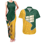 Australia Wallabies Rugby Mascot Couples Matching Tank Maxi Dress and Hawaiian Shirt Indigenous Dot Art Style - Muscular Kangaroo Graphic