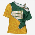 Australia Wallabies Rugby Mascot Cross Shoulder Shirt Indigenous Dot Art Style - Muscular Kangaroo Graphic