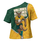 Australia Wallabies Rugby Mascot Cross Shoulder Shirt Indigenous Dot Art Style - Muscular Kangaroo Graphic