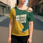 Australia Wallabies Rugby Mascot Cross Shoulder Shirt Indigenous Dot Art Style - Muscular Kangaroo Graphic