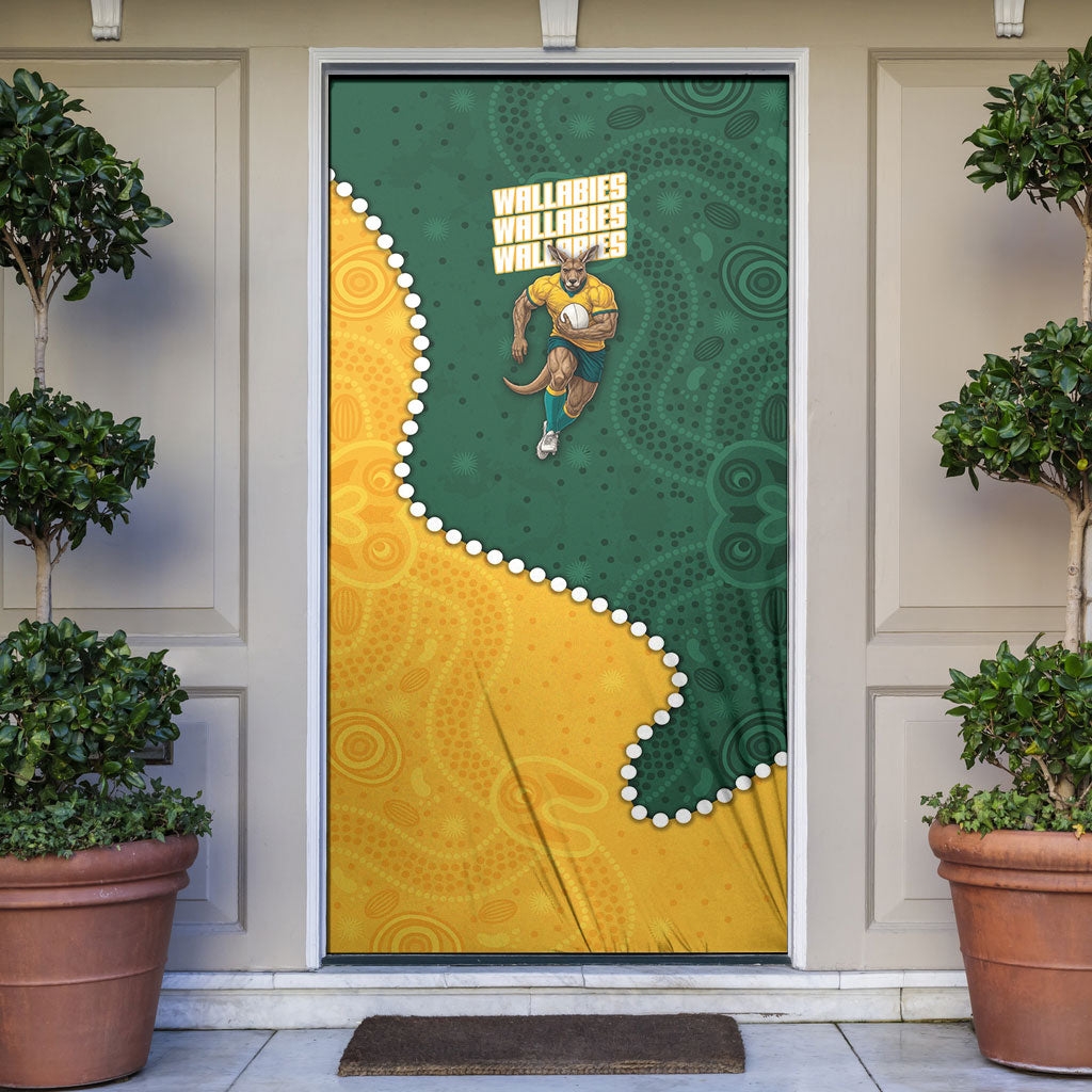 Australia Wallabies Rugby Mascot Door Cover Indigenous Dot Art Style - Muscular Kangaroo Graphic