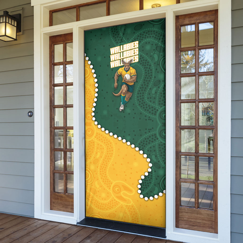 Australia Wallabies Rugby Mascot Door Cover Indigenous Dot Art Style - Muscular Kangaroo Graphic