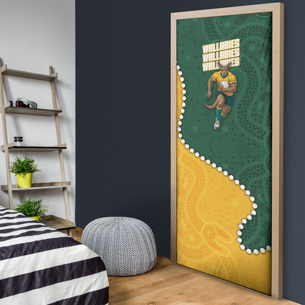Australia Wallabies Rugby Mascot Door Cover Indigenous Dot Art Style - Muscular Kangaroo Graphic