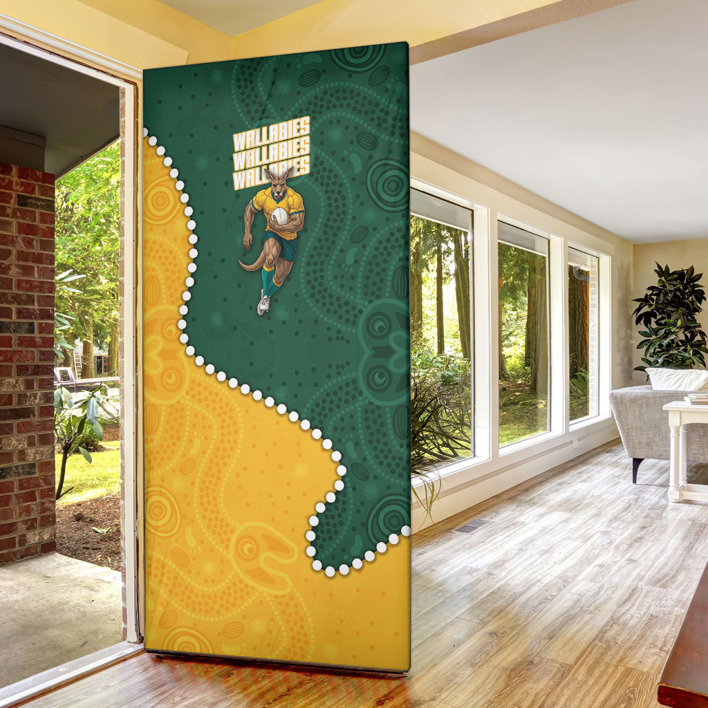 Australia Wallabies Rugby Mascot Door Cover Indigenous Dot Art Style - Muscular Kangaroo Graphic