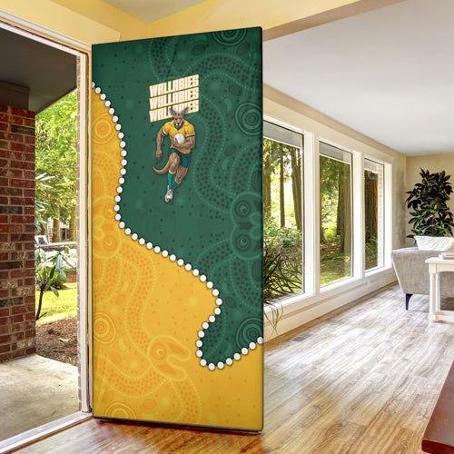 Australia Wallabies Rugby Mascot Door Cover Indigenous Dot Art Style - Muscular Kangaroo Graphic