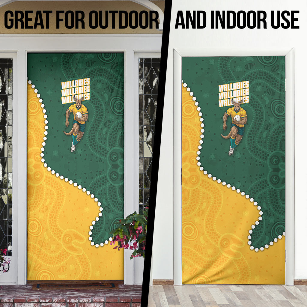Australia Wallabies Rugby Mascot Door Cover Indigenous Dot Art Style - Muscular Kangaroo Graphic