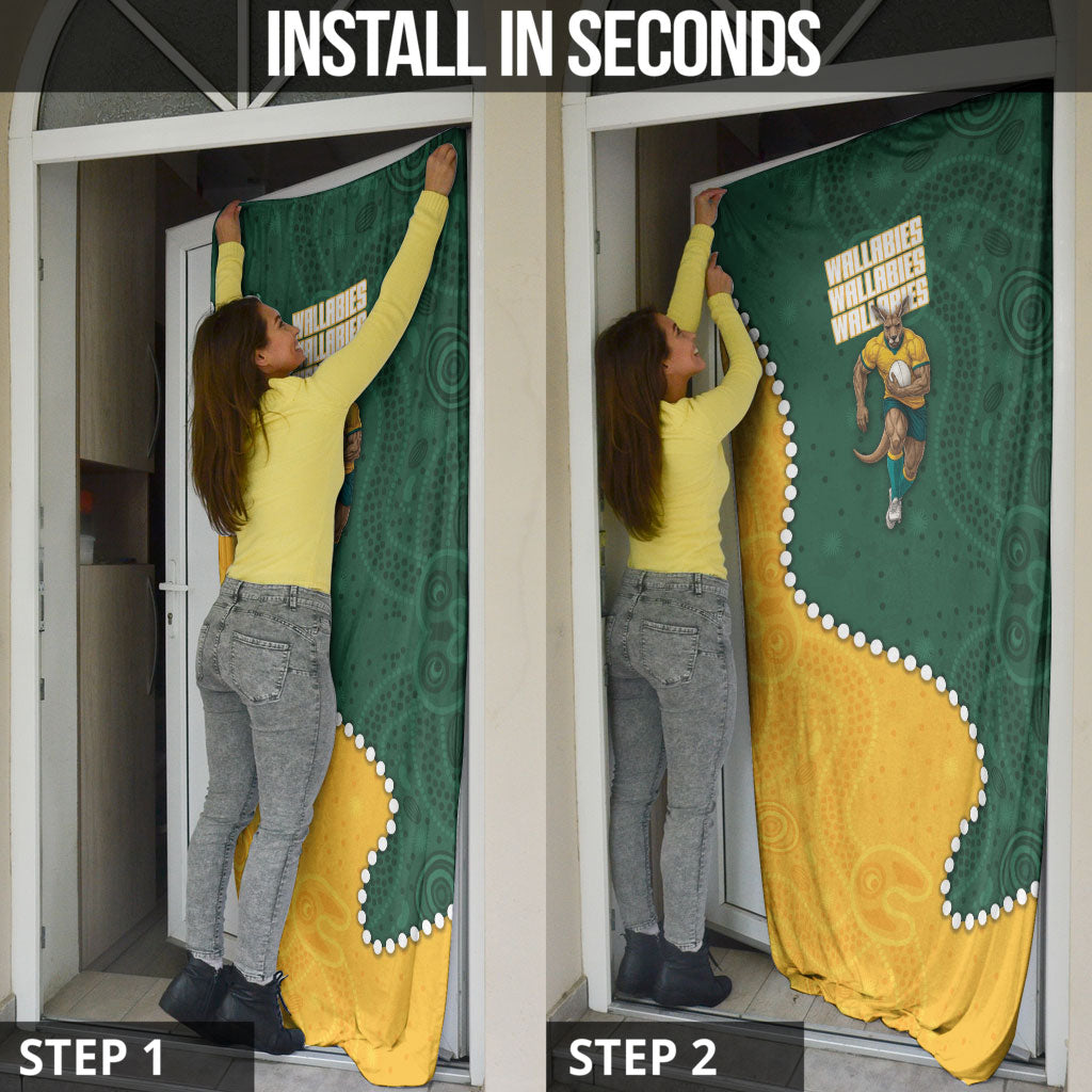 Australia Wallabies Rugby Mascot Door Cover Indigenous Dot Art Style - Muscular Kangaroo Graphic