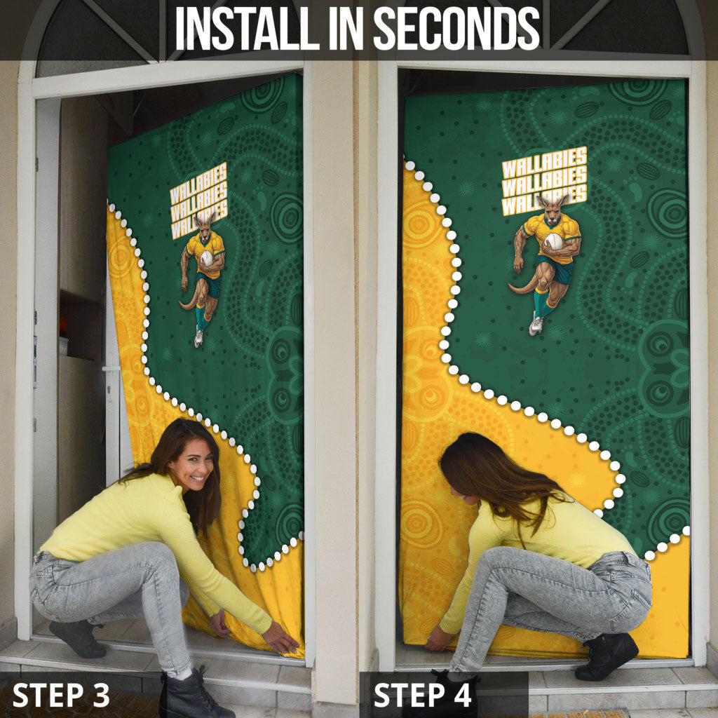 Australia Wallabies Rugby Mascot Door Cover Indigenous Dot Art Style - Muscular Kangaroo Graphic