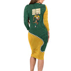 Australia Wallabies Rugby Mascot Family Matching Long Sleeve Bodycon Dress and Hawaiian Shirt Indigenous Dot Art Style - Muscular Kangaroo Graphic