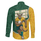 Australia Wallabies Rugby Mascot Family Matching Mermaid Dress and Hawaiian Shirt Indigenous Dot Art Style - Muscular Kangaroo Graphic