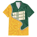 Australia Wallabies Rugby Mascot Family Matching Off The Shoulder Long Sleeve Dress and Hawaiian Shirt Indigenous Dot Art Style - Muscular Kangaroo Graphic
