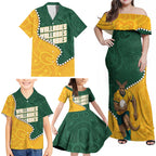 Australia Wallabies Rugby Mascot Family Matching Off Shoulder Maxi Dress and Hawaiian Shirt Indigenous Dot Art Style - Muscular Kangaroo Graphic