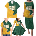 Australia Wallabies Rugby Mascot Family Matching Puletasi and Hawaiian Shirt Indigenous Dot Art Style - Muscular Kangaroo Graphic