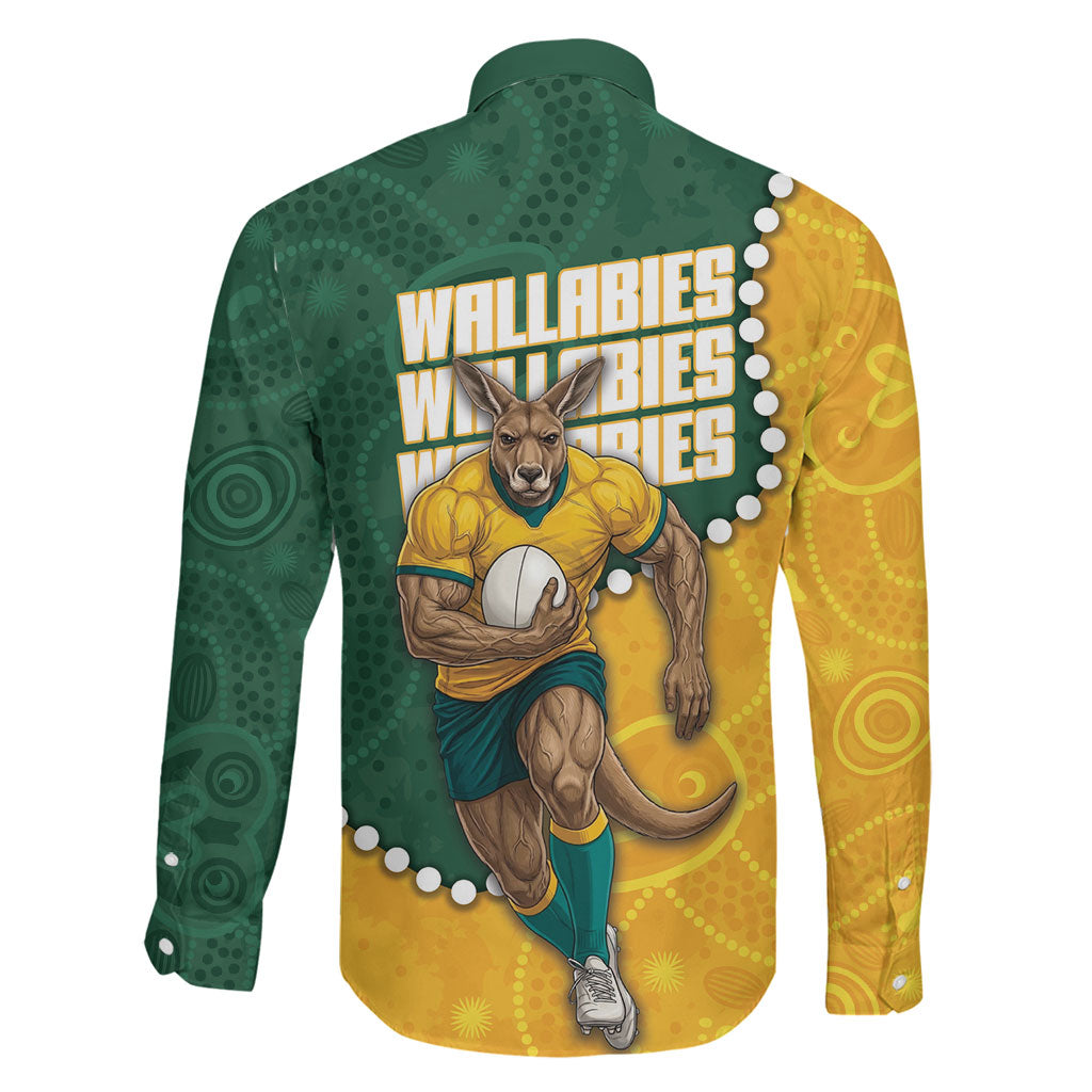 Australia Wallabies Rugby Mascot Family Matching Puletasi and Hawaiian Shirt Indigenous Dot Art Style - Muscular Kangaroo Graphic