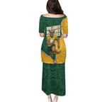 Australia Wallabies Rugby Mascot Family Matching Puletasi and Hawaiian Shirt Indigenous Dot Art Style - Muscular Kangaroo Graphic