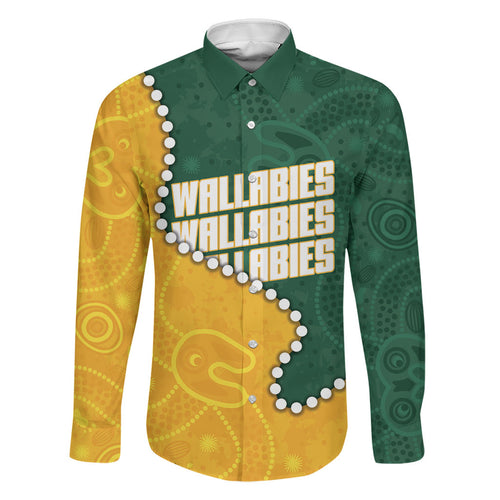 Australia Wallabies Rugby Mascot Family Matching Summer Maxi Dress and Hawaiian Shirt Indigenous Dot Art Style - Muscular Kangaroo Graphic