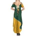 Australia Wallabies Rugby Mascot Family Matching Summer Maxi Dress and Hawaiian Shirt Indigenous Dot Art Style - Muscular Kangaroo Graphic