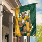 Australia Wallabies Rugby Mascot Garden Flag Indigenous Dot Art Style - Muscular Kangaroo Graphic