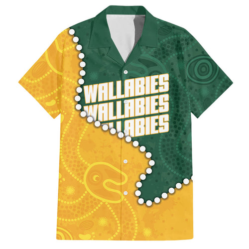 Australia Wallabies Rugby Mascot Hawaiian Shirt Indigenous Dot Art Style - Muscular Kangaroo Graphic