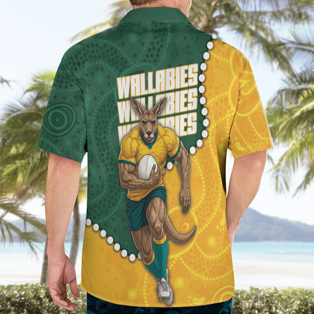 Australia Wallabies Rugby Mascot Hawaiian Shirt Indigenous Dot Art Style - Muscular Kangaroo Graphic