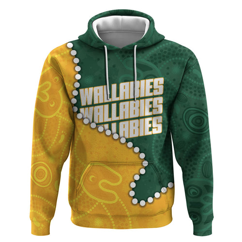 Australia Wallabies Rugby Mascot Hoodie Indigenous Dot Art Style - Muscular Kangaroo Graphic