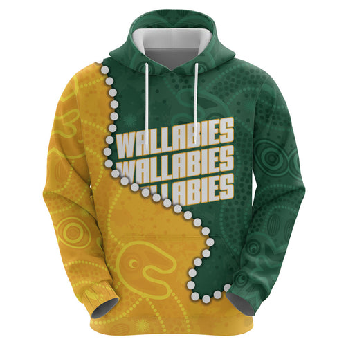Australia Wallabies Rugby Mascot Hoodie Indigenous Dot Art Style - Muscular Kangaroo Graphic