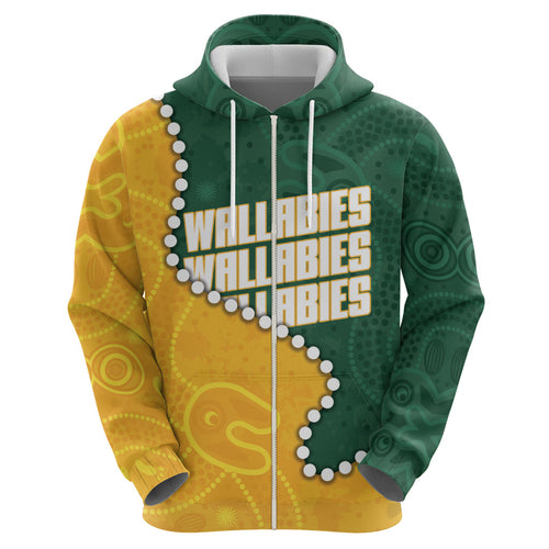 Australia Wallabies Rugby Mascot Hoodie Indigenous Dot Art Style - Muscular Kangaroo Graphic