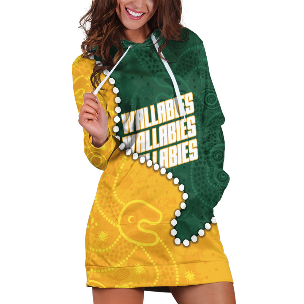Australia Wallabies Rugby Mascot Hoodie Dress Indigenous Dot Art Style - Muscular Kangaroo Graphic