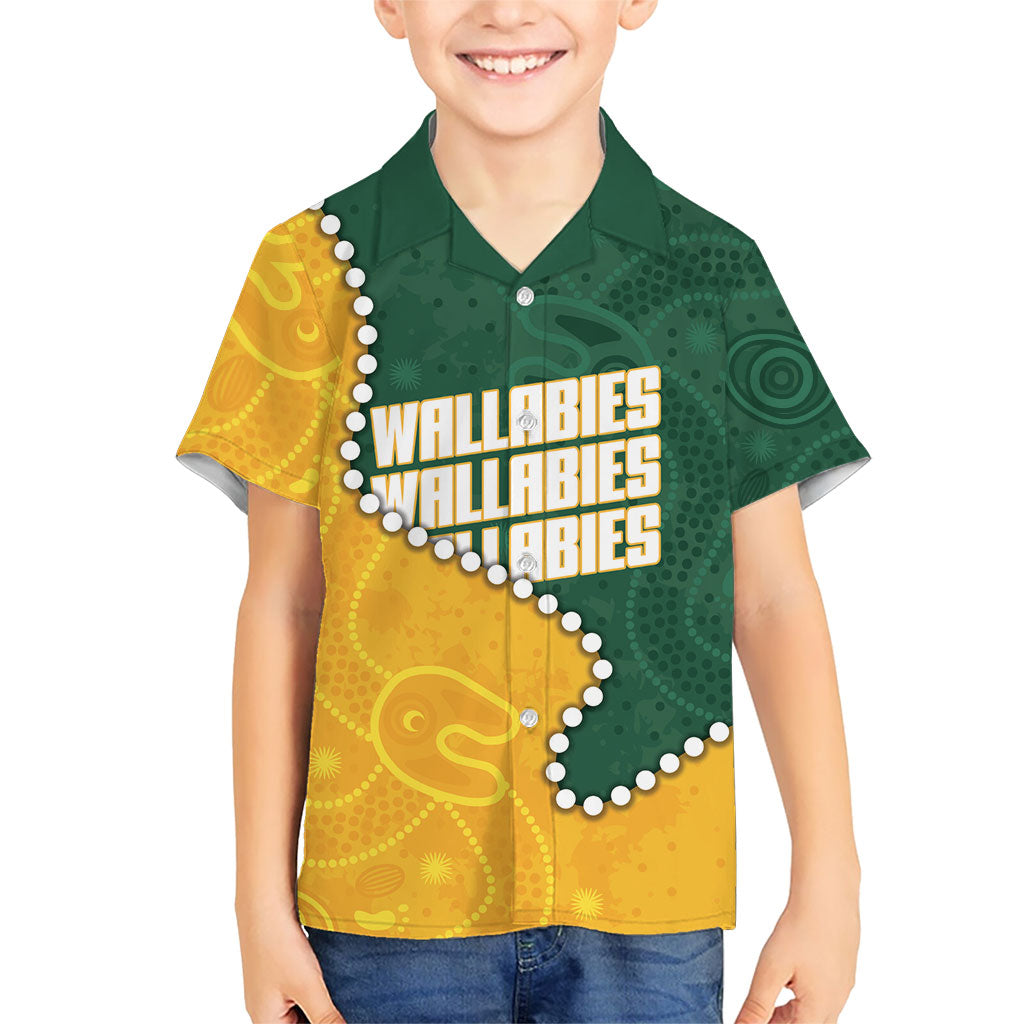 Australia Wallabies Rugby Mascot Kid Hawaiian Shirt Indigenous Dot Art Style - Muscular Kangaroo Graphic
