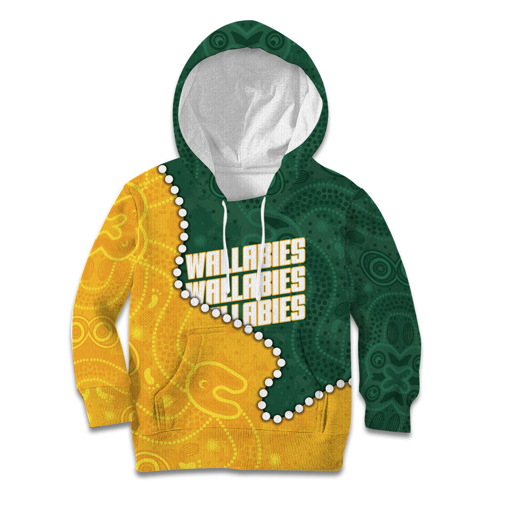 Australia Wallabies Rugby Mascot Kid Hoodie Indigenous Dot Art Style - Muscular Kangaroo Graphic