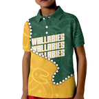 Australia Wallabies Rugby Mascot Kid Polo Shirt Indigenous Dot Art Style - Muscular Kangaroo Graphic
