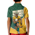 Australia Wallabies Rugby Mascot Kid Polo Shirt Indigenous Dot Art Style - Muscular Kangaroo Graphic