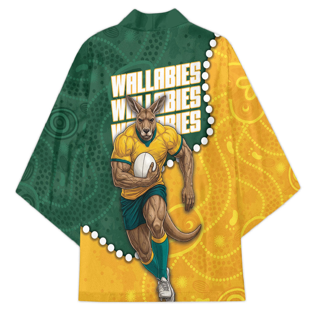 Australia Wallabies Rugby Mascot Kimono Indigenous Dot Art Style - Muscular Kangaroo Graphic