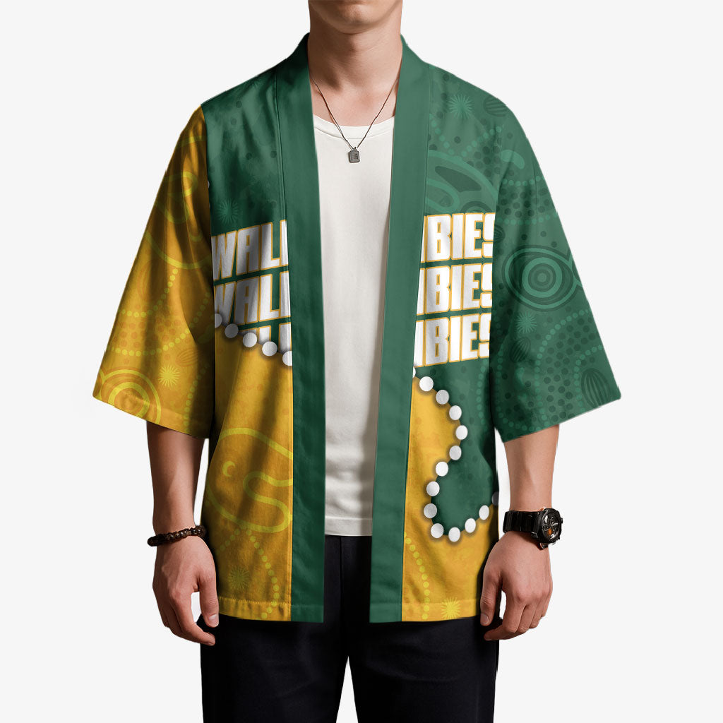 Australia Wallabies Rugby Mascot Kimono Indigenous Dot Art Style - Muscular Kangaroo Graphic