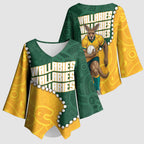 Australia Wallabies Rugby Mascot Kimono Sleeve Blouse Indigenous Dot Art Style - Muscular Kangaroo Graphic