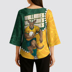 Australia Wallabies Rugby Mascot Kimono Sleeve Blouse Indigenous Dot Art Style - Muscular Kangaroo Graphic
