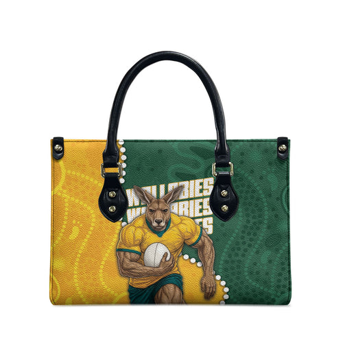 Australia Wallabies Rugby Mascot Leather Bag Indigenous Dot Art Style - Muscular Kangaroo Graphic