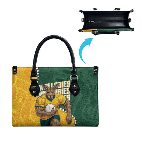 Australia Wallabies Rugby Mascot Leather Bag Indigenous Dot Art Style - Muscular Kangaroo Graphic