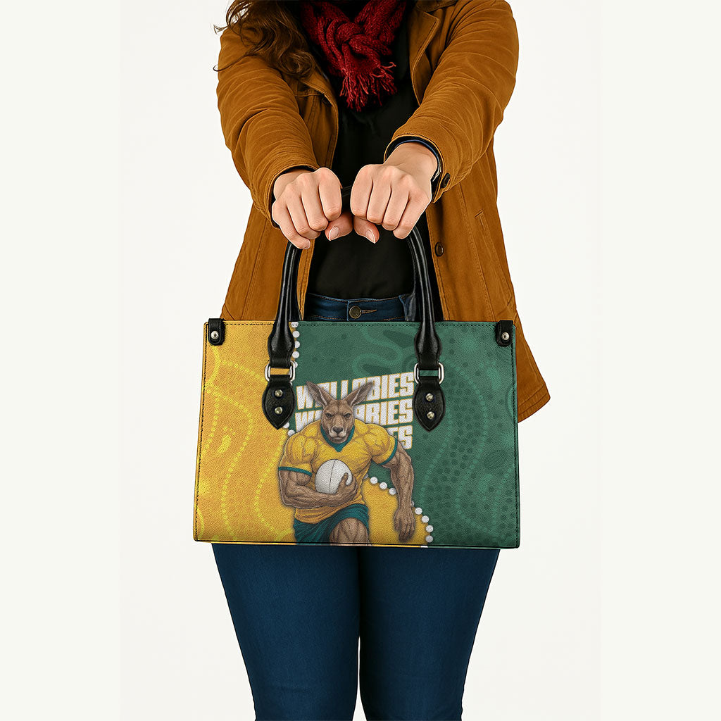 Australia Wallabies Rugby Mascot Leather Bag Indigenous Dot Art Style - Muscular Kangaroo Graphic