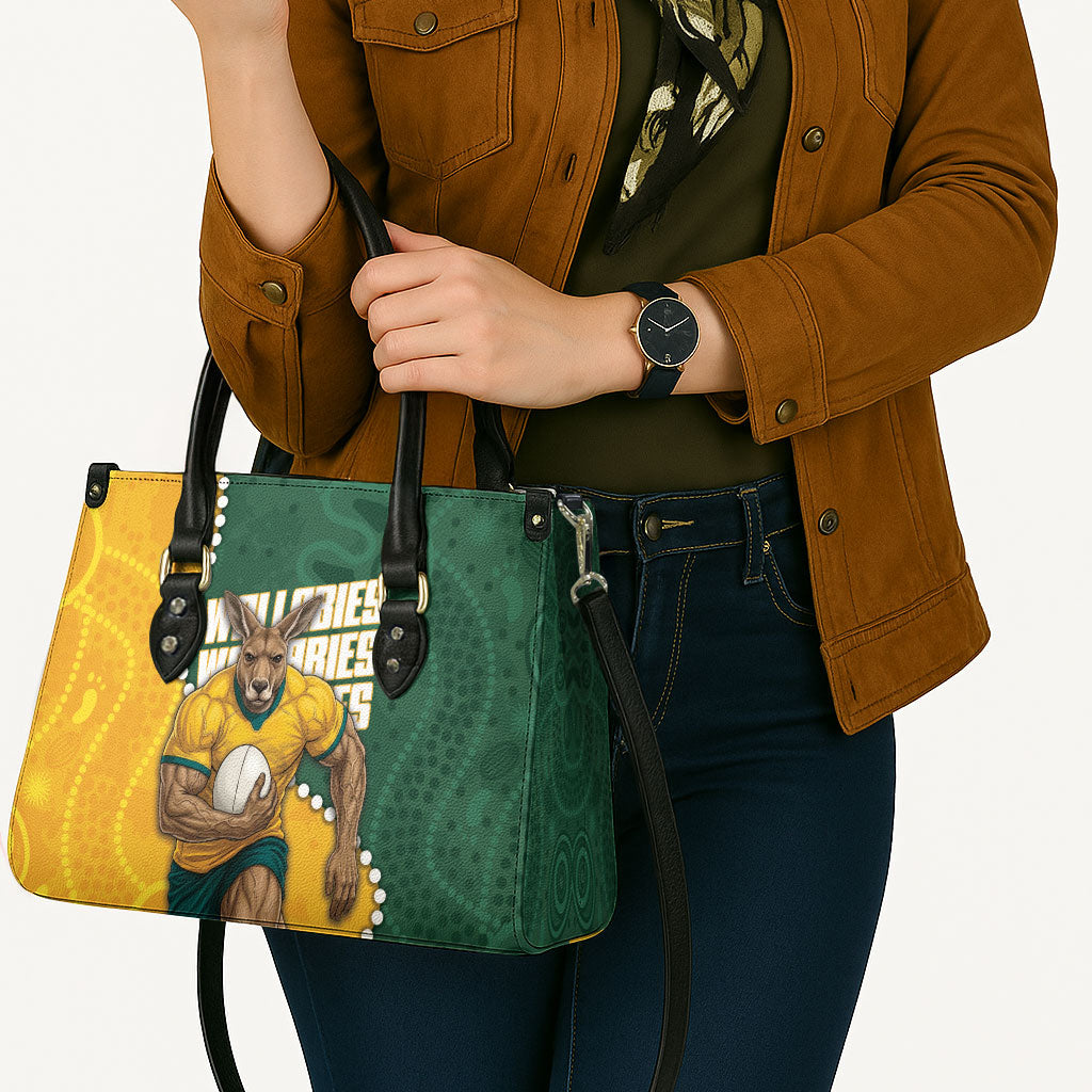 Australia Wallabies Rugby Mascot Leather Bag Indigenous Dot Art Style - Muscular Kangaroo Graphic