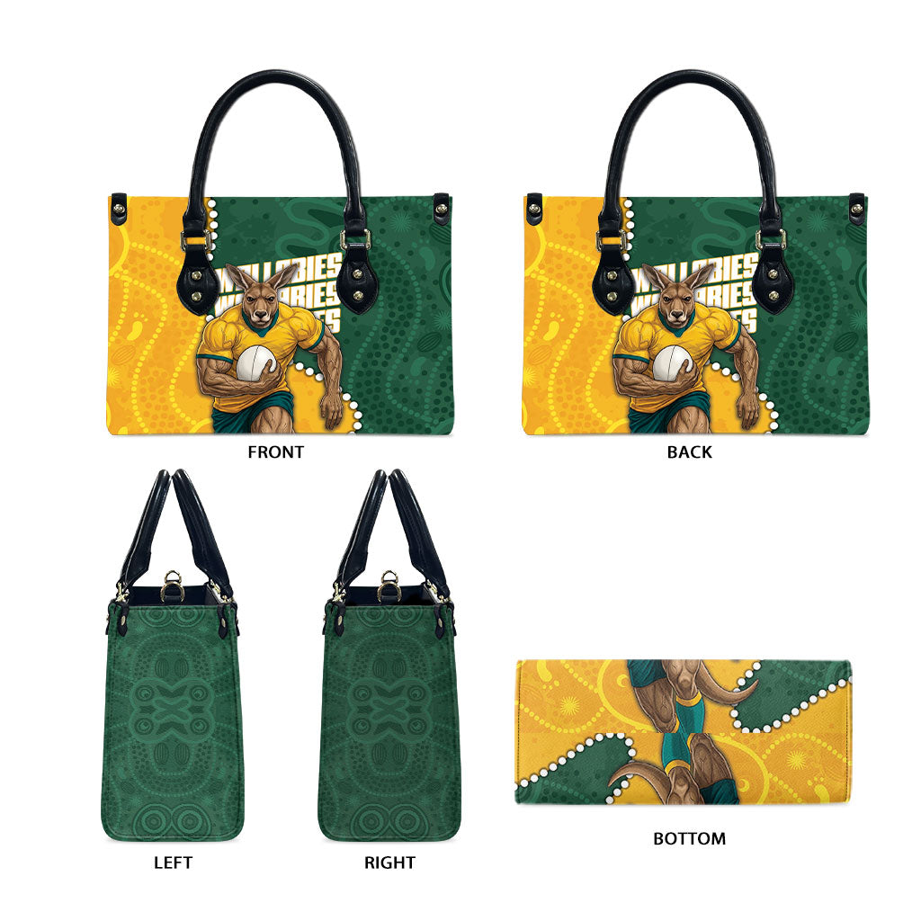 Australia Wallabies Rugby Mascot Leather Bag Indigenous Dot Art Style - Muscular Kangaroo Graphic