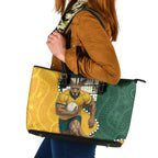 Australia Wallabies Rugby Mascot Leather Tote Bag Indigenous Dot Art Style - Muscular Kangaroo Graphic