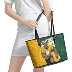 Australia Wallabies Rugby Mascot Leather Tote Bag Indigenous Dot Art Style - Muscular Kangaroo Graphic