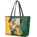Australia Wallabies Rugby Mascot Leather Tote Bag Indigenous Dot Art Style - Muscular Kangaroo Graphic